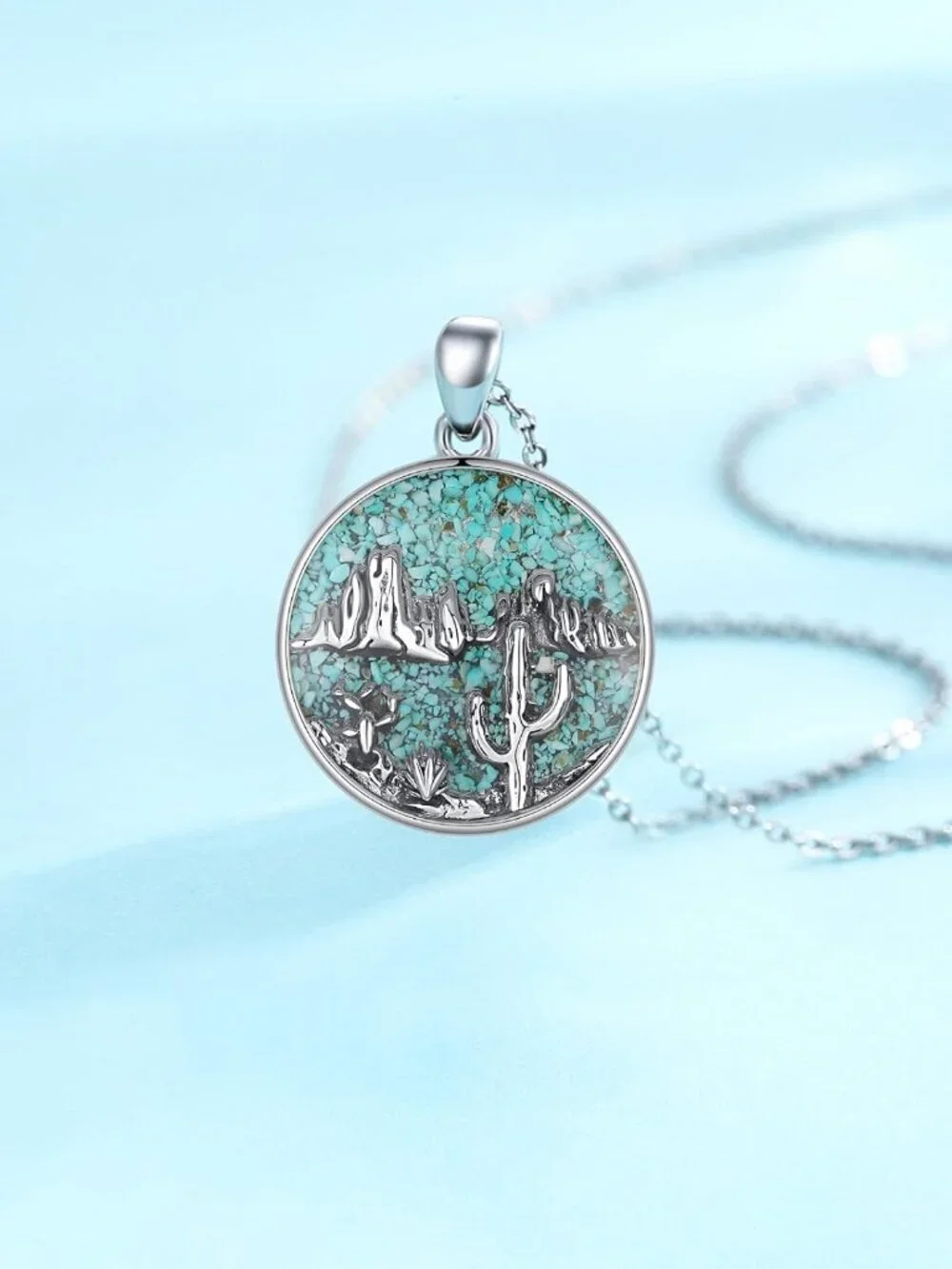 Women's Cactus A Sterling Turquoise Pendant Highland Cow Skull Western Necklace